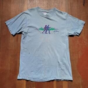 Distressed Vintage 80s L.L. Bean T Shirt Blue Medium Outdoors Hiking Gorp
